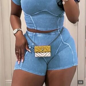 Blue Ribbed Women's Shorts